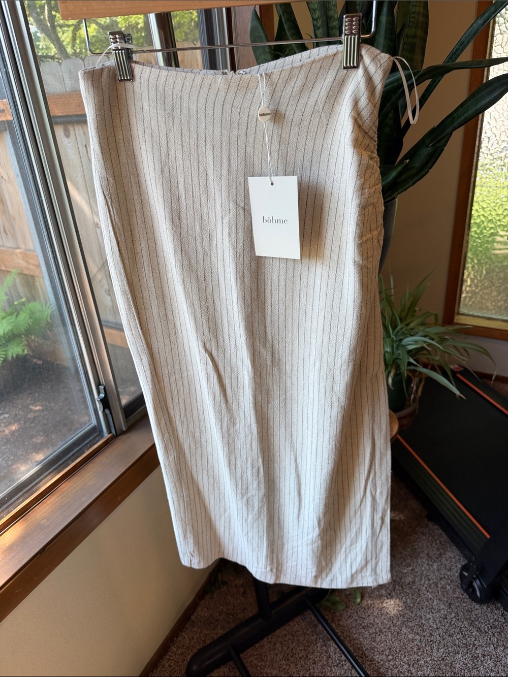 bohme Cream Pinstripe Linen-Blend Midi Skirt